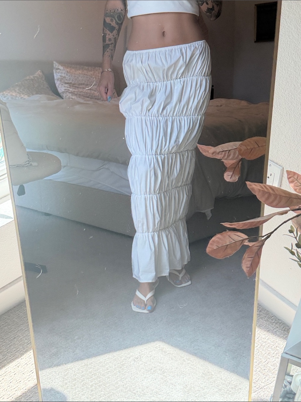 White Tiered Maxi Skirt with Elastic Waist
